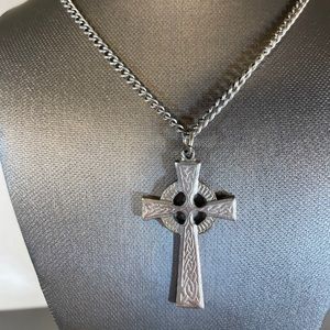 Silver tone men cross spiritual religious Necklace